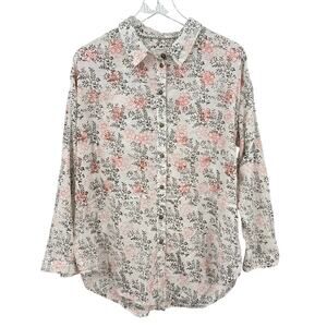 Anthropologie Enchanted Floral Embroidered Button Down Shirt Size Med / Large